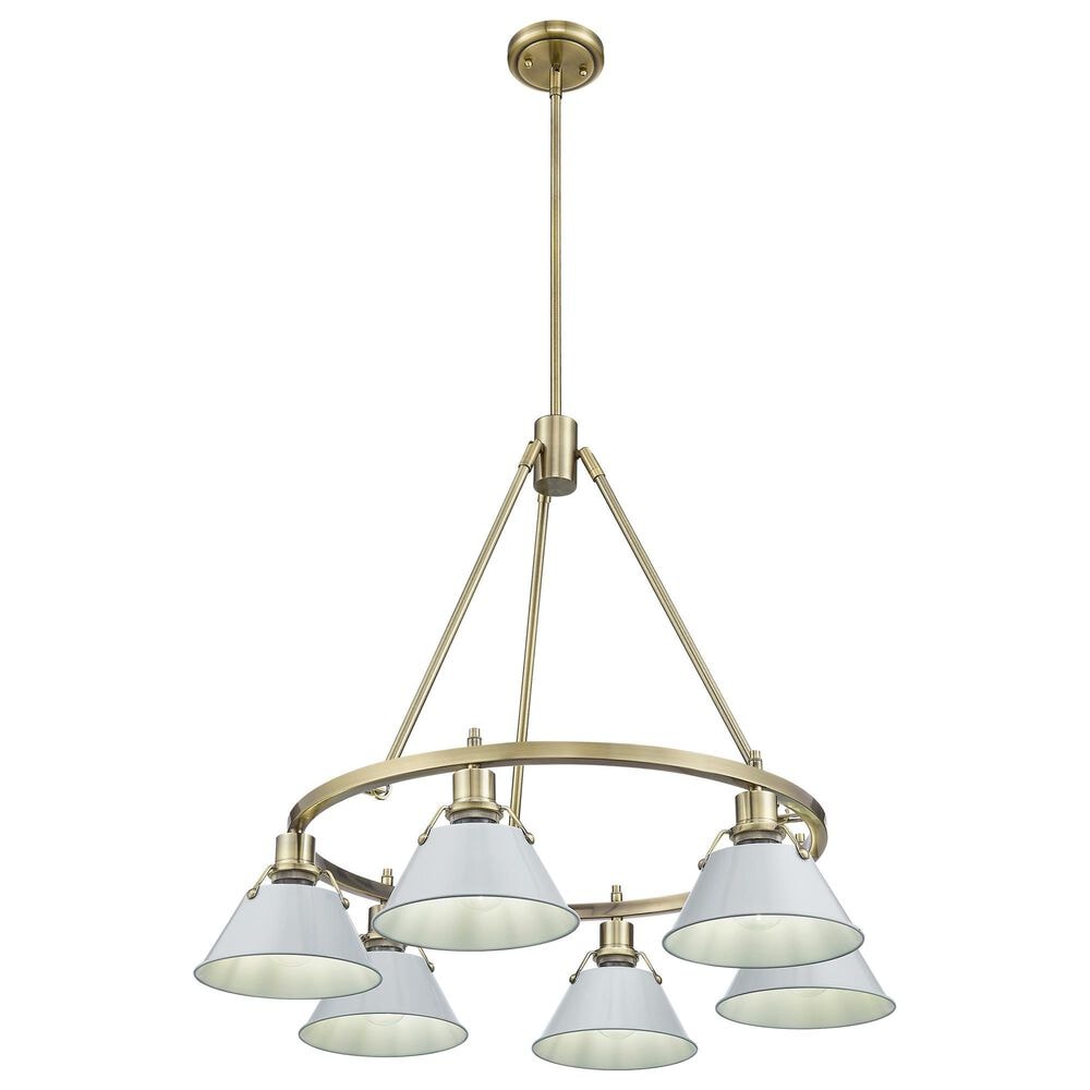 Golden Lighting Orwell 6-Light Chandelier with Dusky Blue Shade in Aged Brass, , large