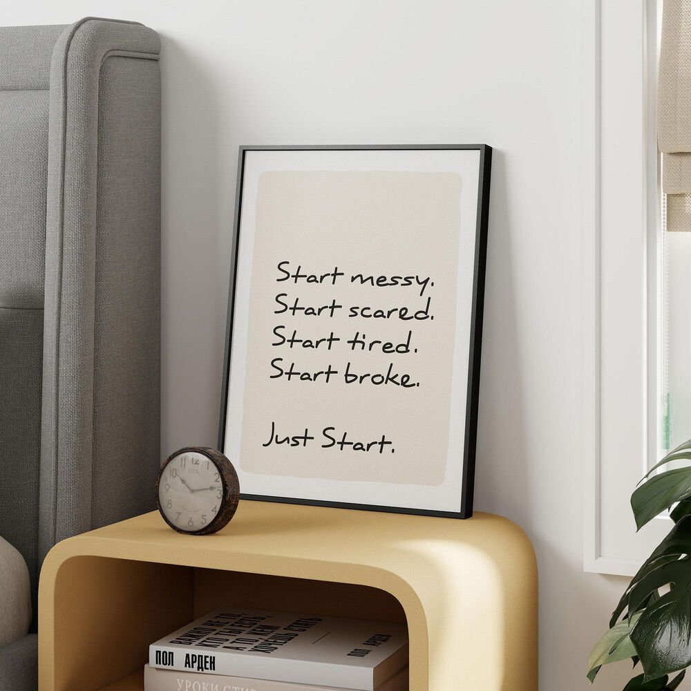 HOMLUX 24" x 18" Just Start Canvas Art in Black, , large