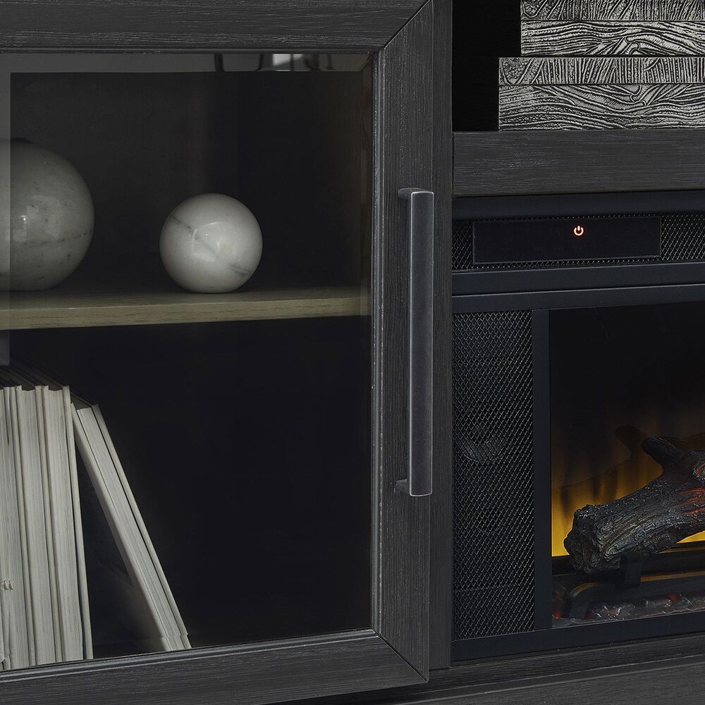 Ashley Foyland 83&quot; TV Stand with Electric Fireplace in Black and Brown, , large