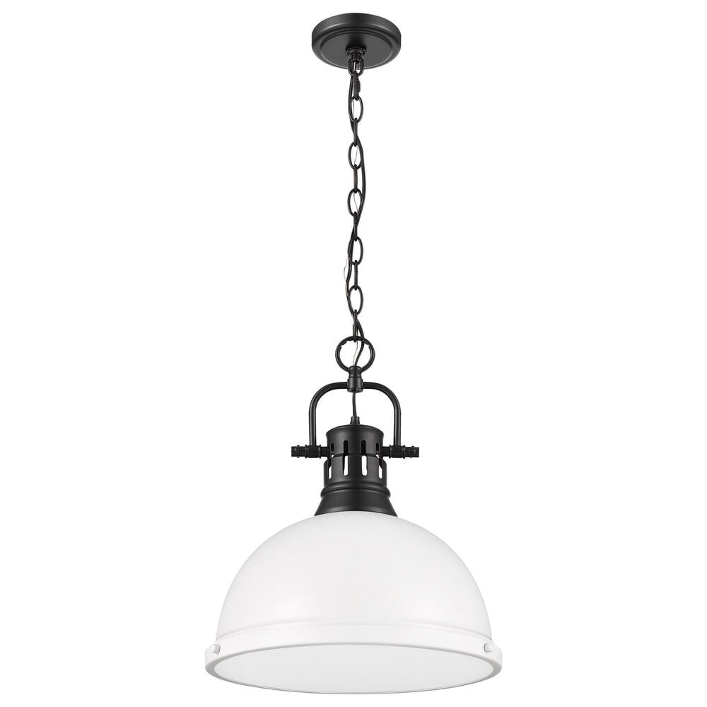 Golden Lighting Duncan 1-Light Pendant with Chain and Matte White Shade in Matte Black, , large