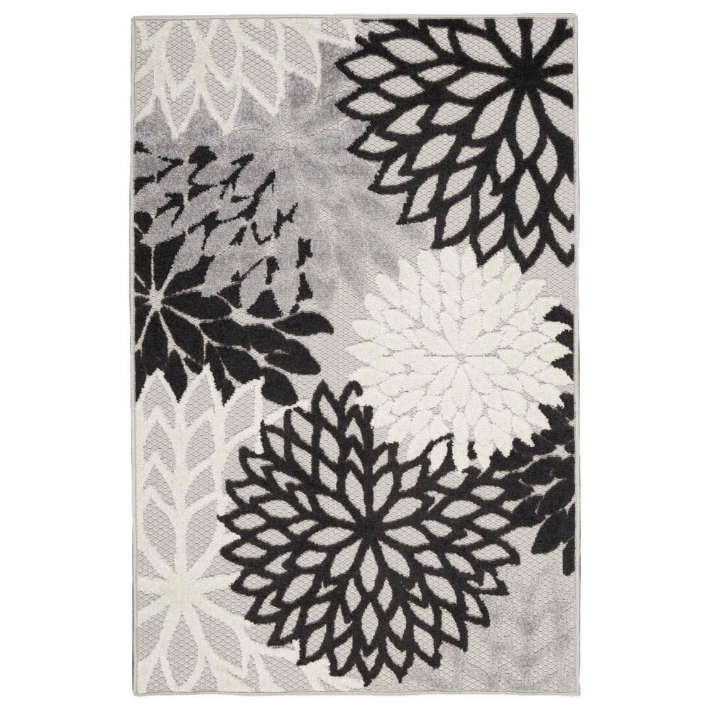 Nourison Aloha Floral 2"8" x 4" Black and White Indoor/Outdoor Area Rug, , large