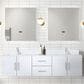 Lexora Home Geneva 72" Double Bathroom Vanity in Glossy White with 2 cm White Cultured Marble Top, Rectangular Sinks and 30" LED Mirrors, , large