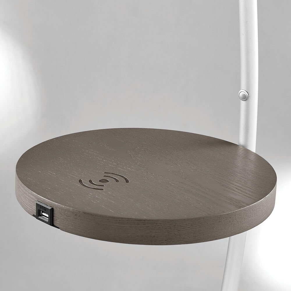 Lite Source Monita LED Shelf Floor Lamp with Wireless Charging + USB in Silver, , large