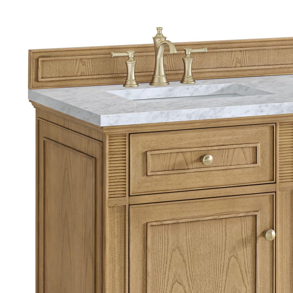 James Martin Vanities Lorelai 60&quot; Double Vanity in Light Natural Oak with 3 cm Carrara White Marble Top, , large