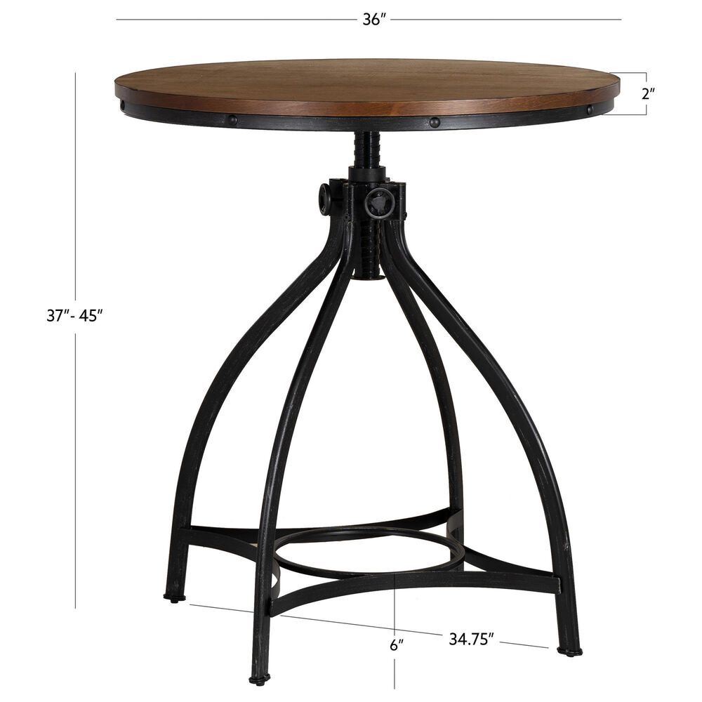 Linon Home Decor Hawkford Adjustable Round Bar Table in Brown and Gunmetal - Table Only, , large