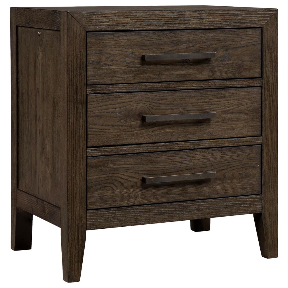 Hawthorne Furniture Norwich Queen Platform Panel Bed with Dresser and Nightstand in Dark Rustic Oak, , large