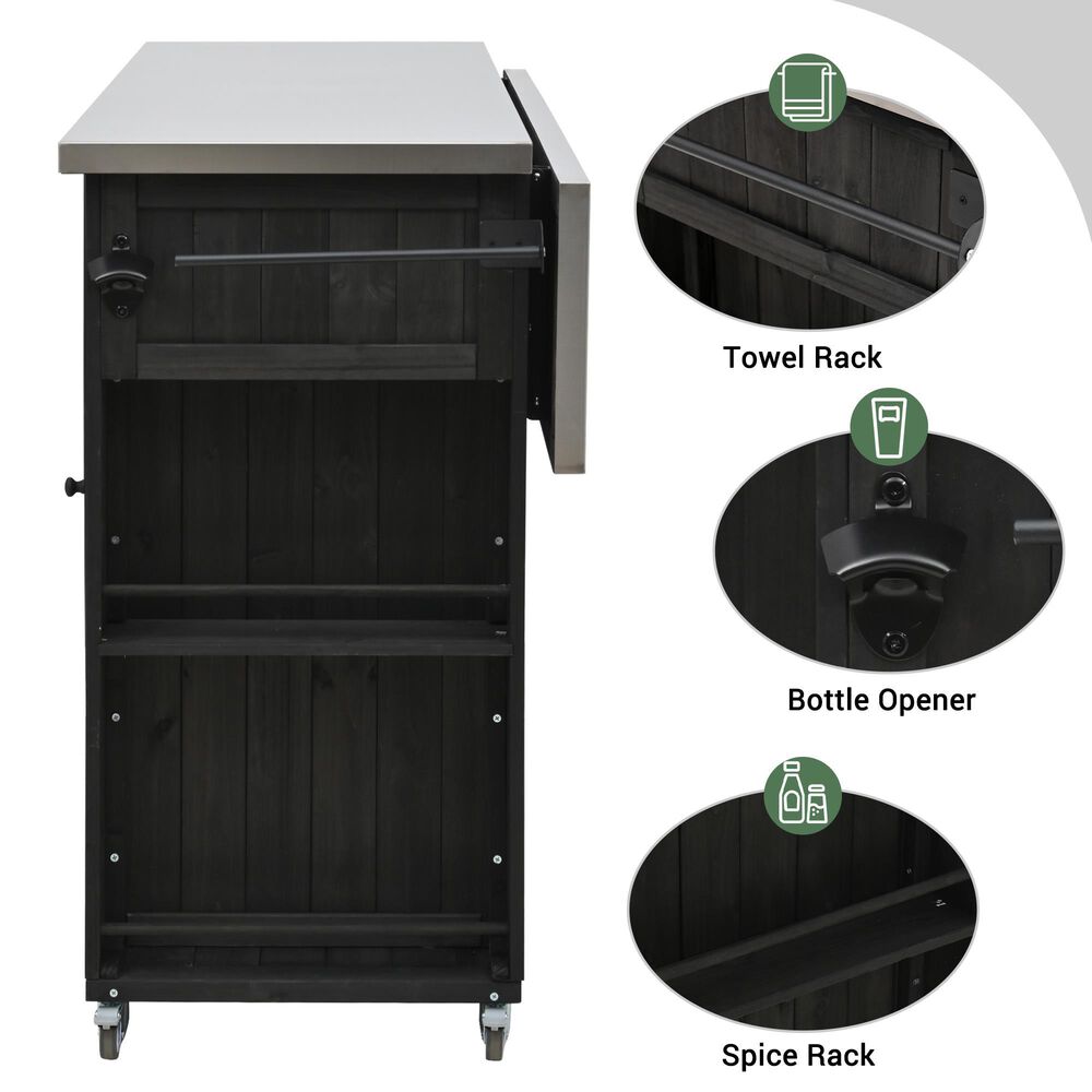 Hearth and Haven Outdoor Kitchen Island with Stainless Steel Top in Black, , large