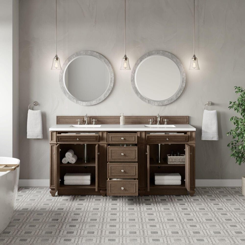 James Martin Bristol 72" Double Bathroom Vanity Cabinet in Whitewashed Walnut, , large