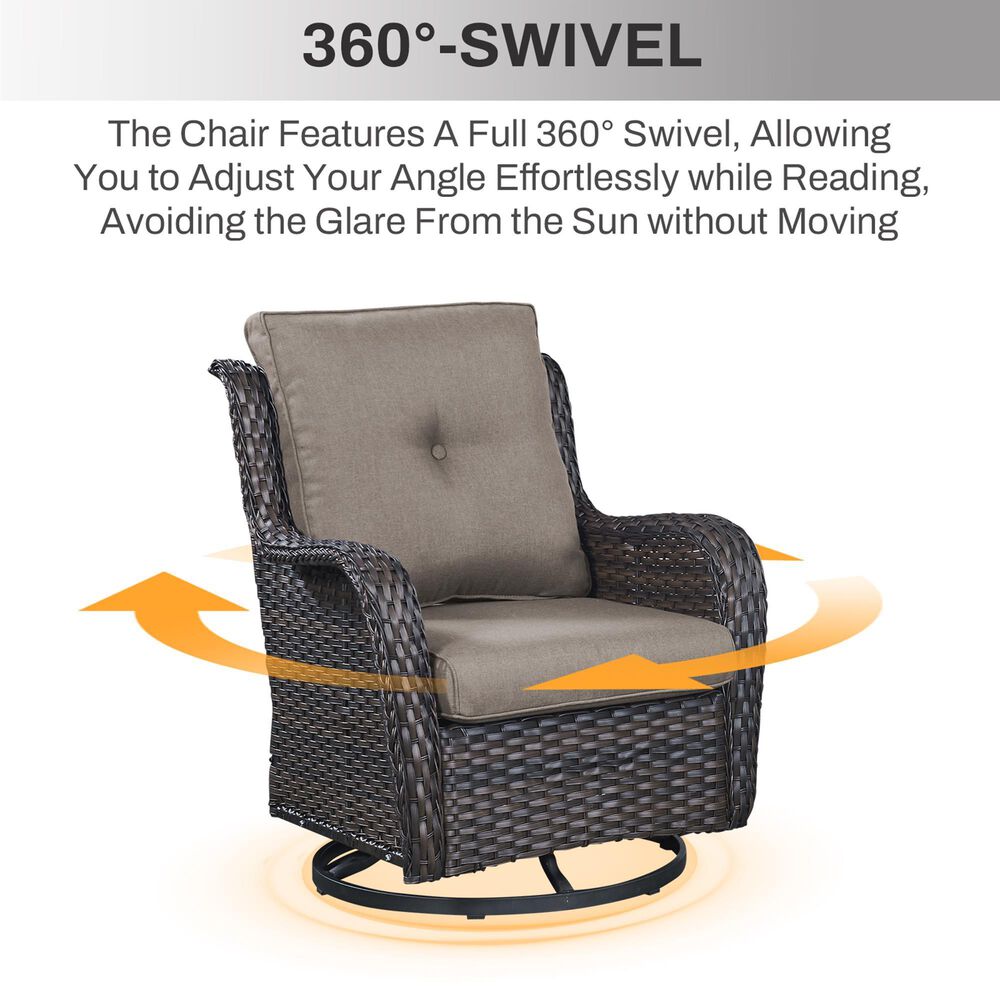 Sunwell Garden Patio Swivel Rocker Chair with Brown Rattan in Gray (Set of 2), , large