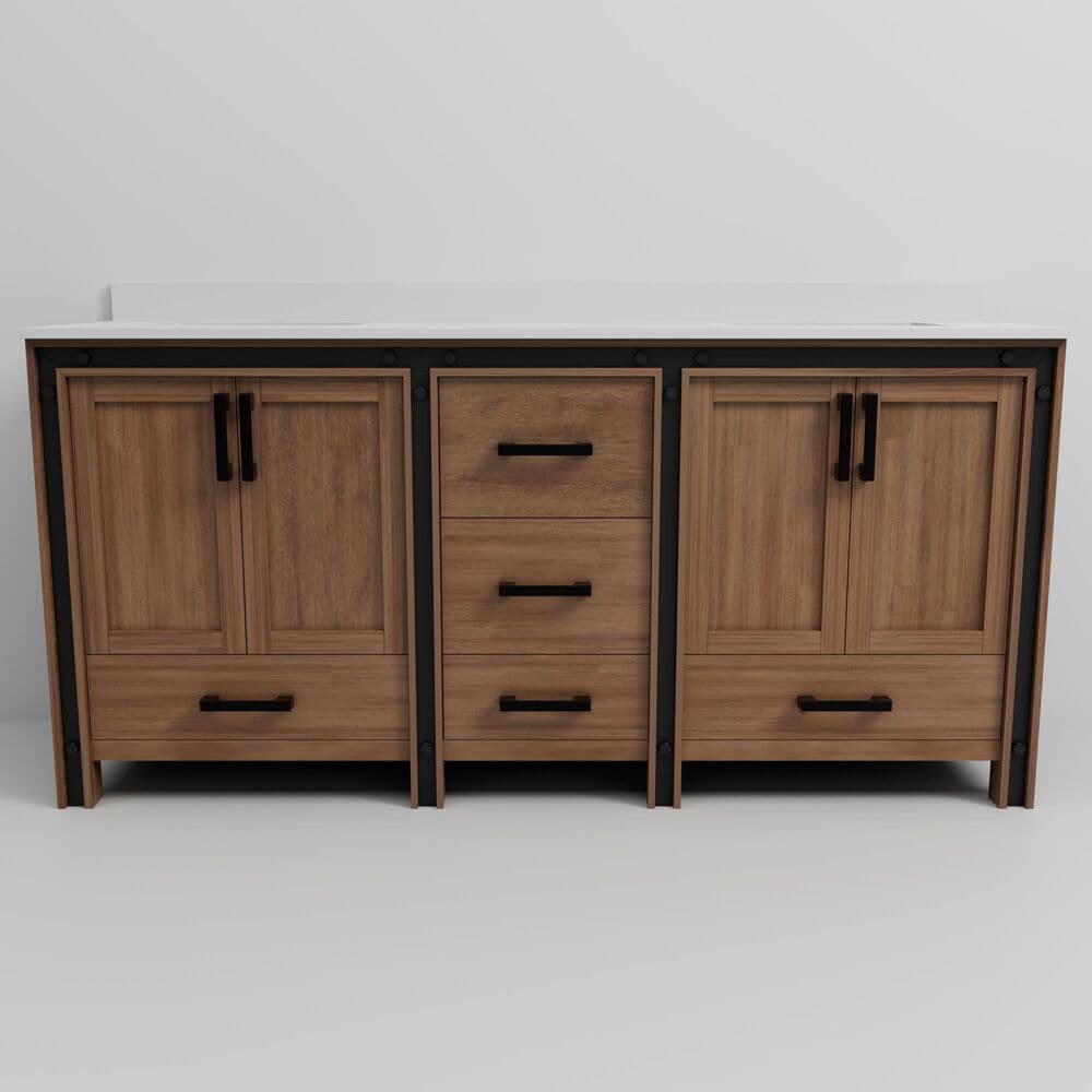 Lexora Home Ziva 72&quot; Double Bathroom Vanity in Rustic Barnwood with 2 cm White Cultured Marble Top and Rectangular Sinks, , large