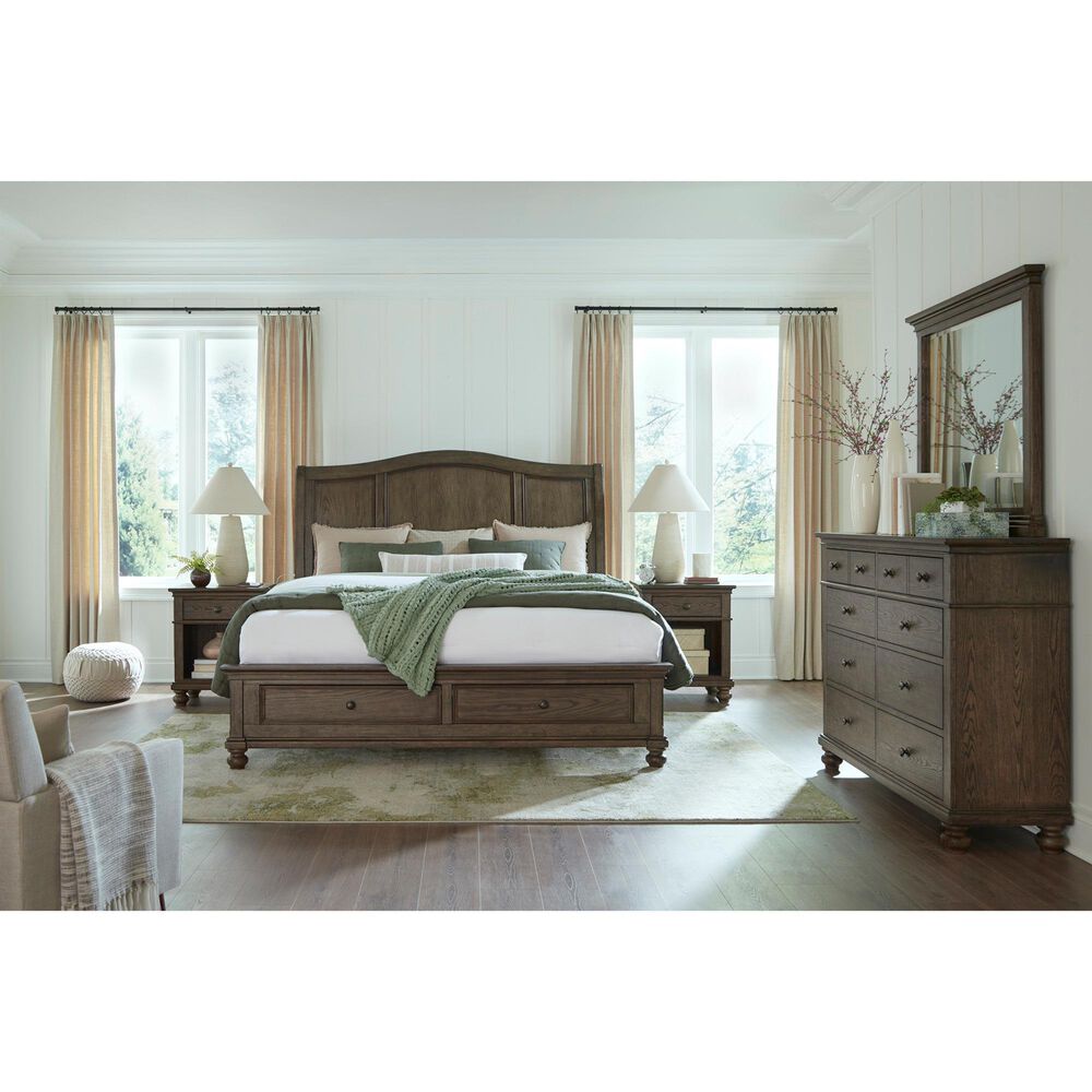 Riva Ridge Oxford King Sleigh Storage Bed in Cocoa with USB Ports, , large