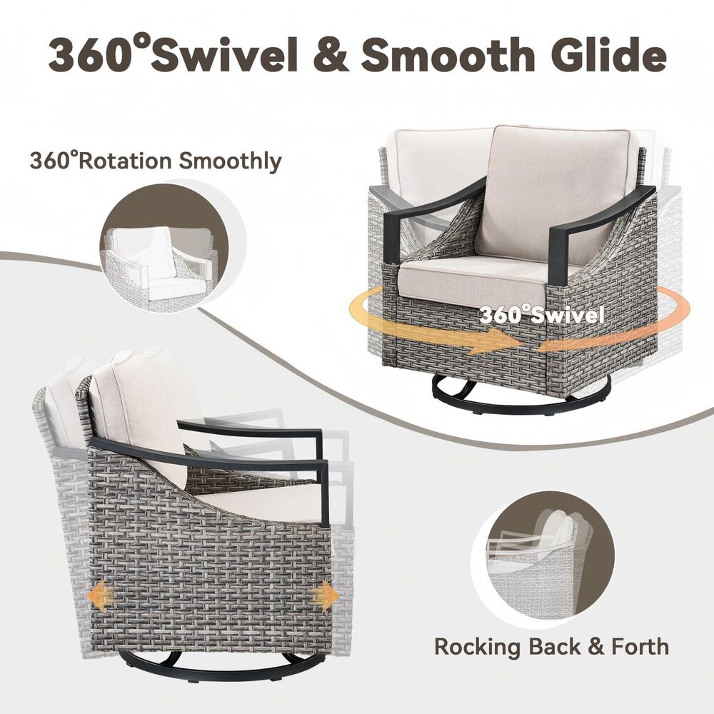 Sunwell Garden Patio Swivel Glider Chair with Gray Frame and Rocking Back in Beige (Set of 2), , large