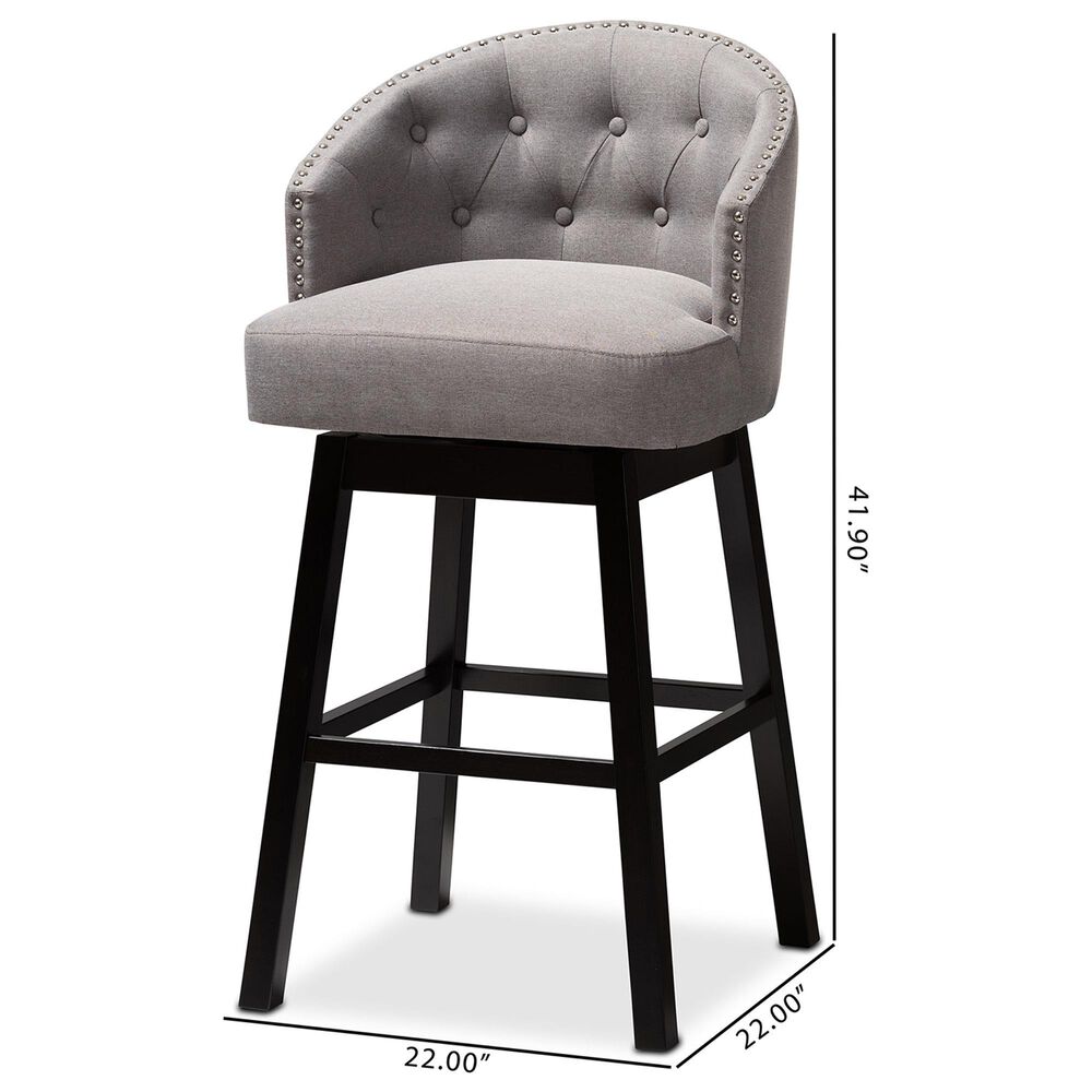 Baxton Studio Theron Swivel Bar Stool with Grey Cushion in Espresso (Set of 2), , large