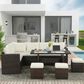 Hearth and Haven 7-Piece Outdoor Dining Set with Beige Cushion in Brown, , large