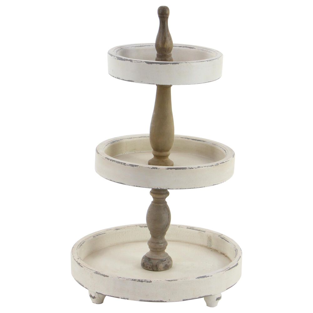 Maple and Jade Farmhouse Tiered Server in Distressed White and Dark Mocha, , large