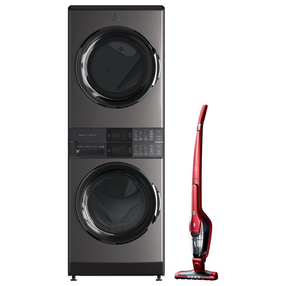 Electrolux 600 Series 4.5 Cu. Ft. Washer and 8 Cu. Ft. Electric Dryer Stack Laundry with Chili Red Ergorapido Pet Vacuum in Titanium, , large
