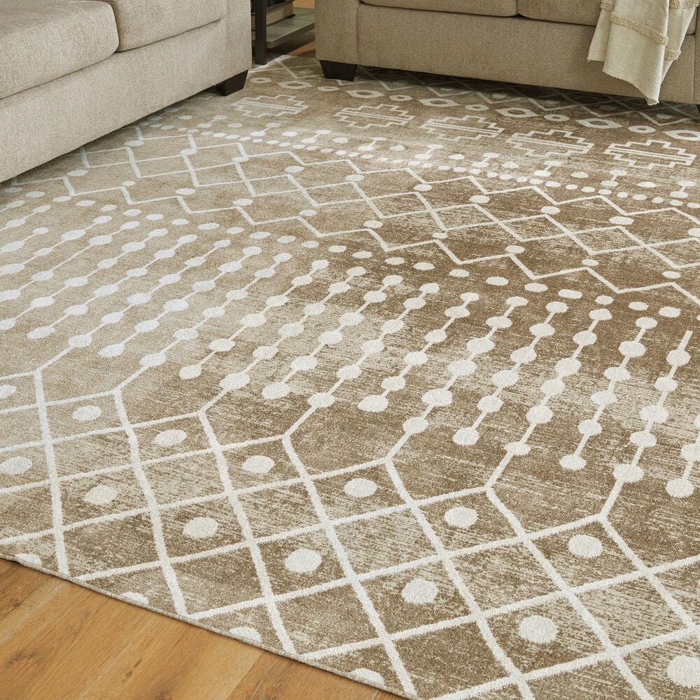 Ashley Bunchly 7&#39;10&quot; x 10&#39;3&quot; Tan, Brown and Cream Area Rug, , large