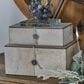 Maple and Jade 2-Piece Handmade Cowhide Decorative Box Set with Leather Loop Closure in Gray and White, , large
