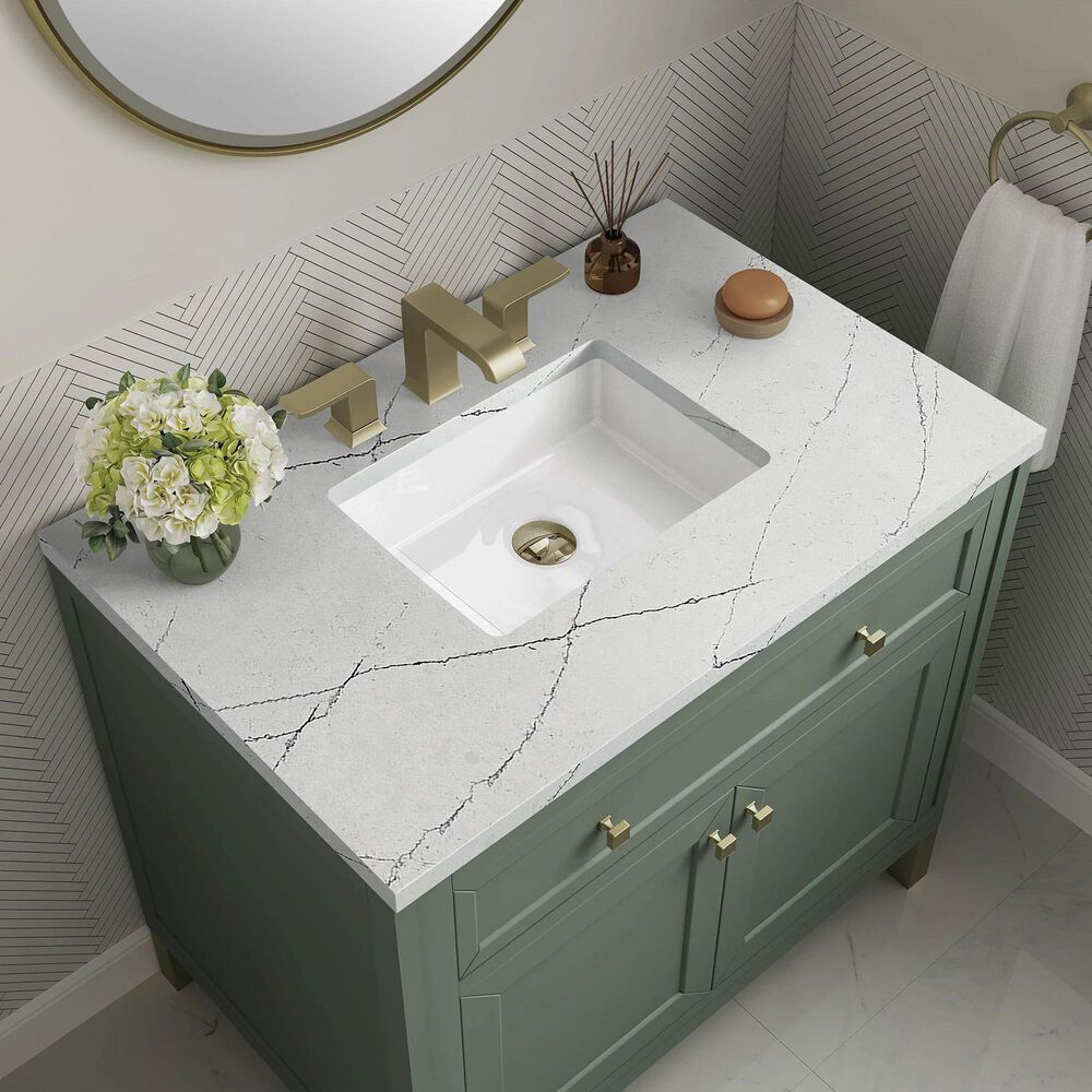 James Martin Vanities Chicago 36&quot; Single Bathroom Vanity in Smokey Celadon with 3 cm Ethereal Noctis Quartz Top and Rectangular Sink, , large