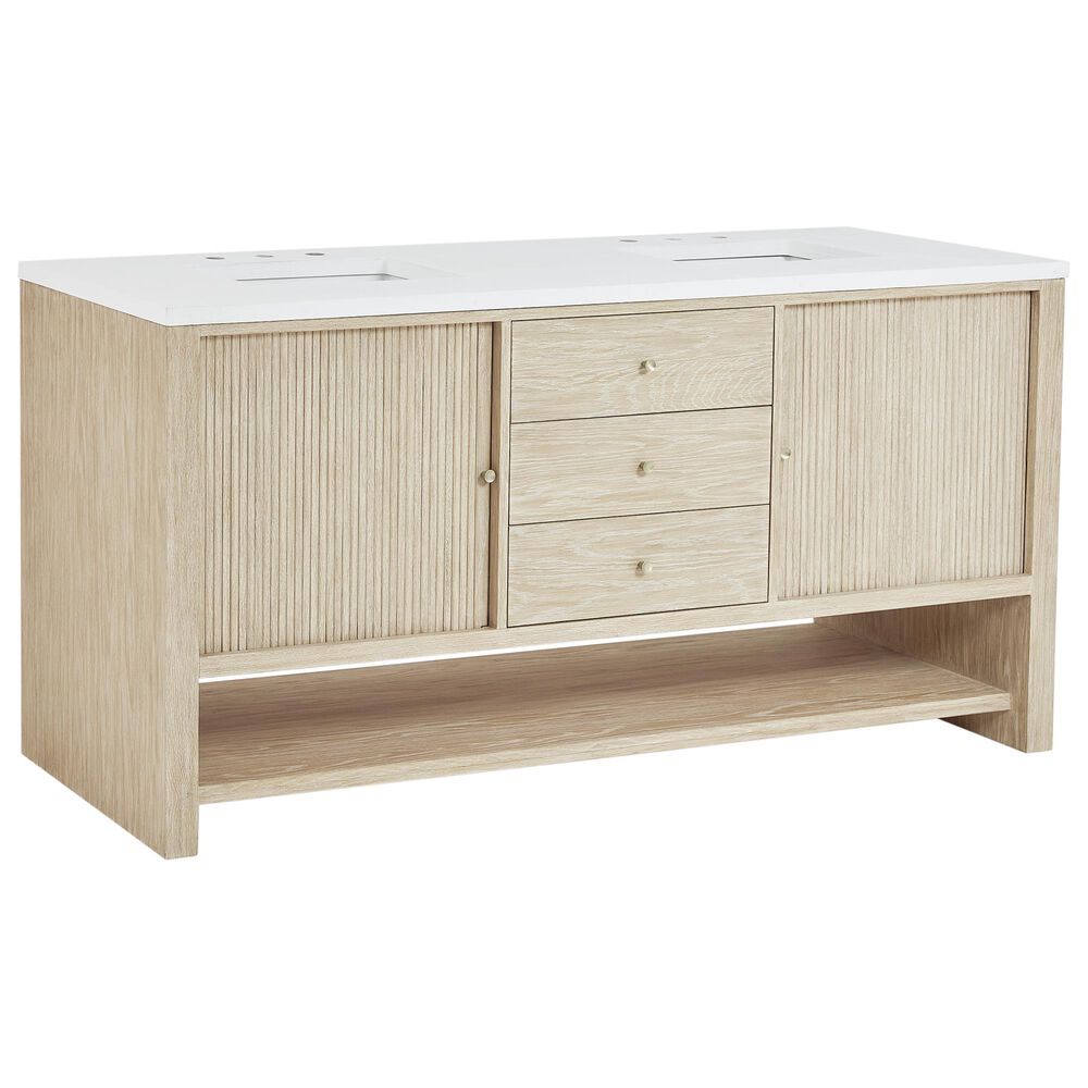 James Martin Vanities Marigot Single 72" Double Vanity in Sun-washed Oak with 3 cm White Zeus Quartz Top, , large