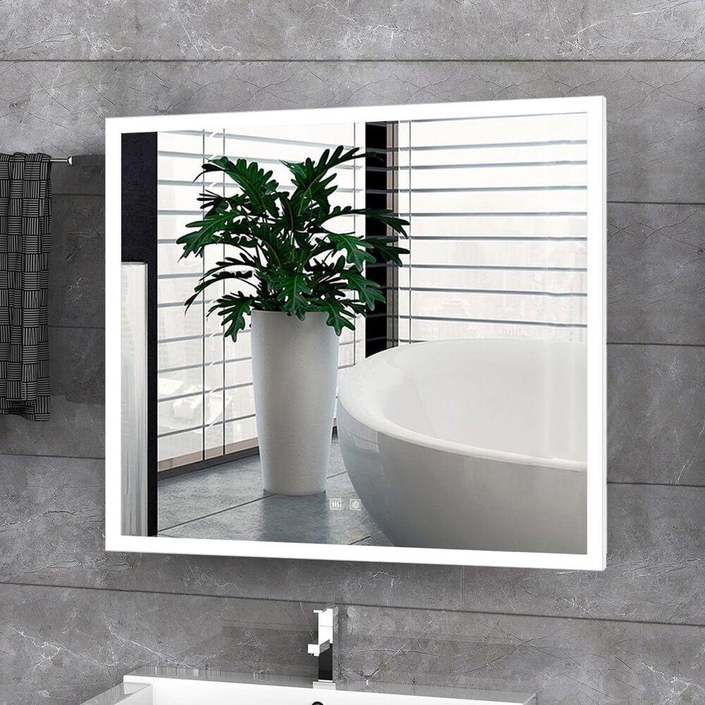 Lexora Home Aurorium 30" x 28" LED Vanity Mirror in White, , large
