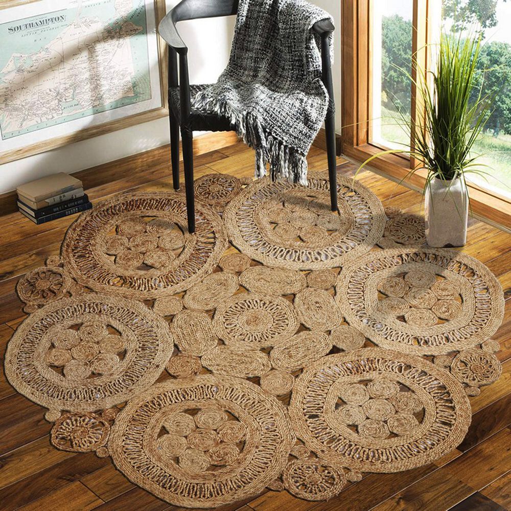 L&amp;R Resources Natural Jute  8&#39; Scalloped Natural Area Rug, , large