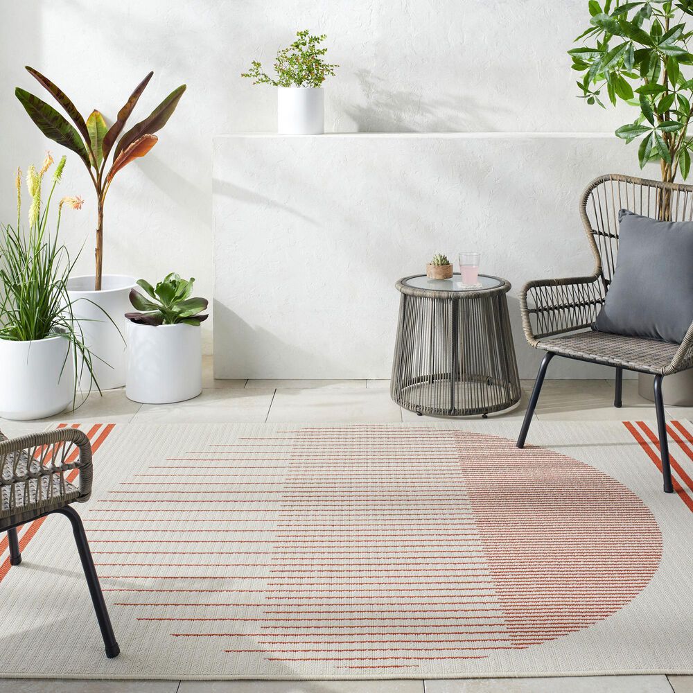Surya Alfresco 7&#39;3&quot; x 10&#39;6&quot; Pearl, Garnet and Camel Indoor/Outdoor Area Rug, , large