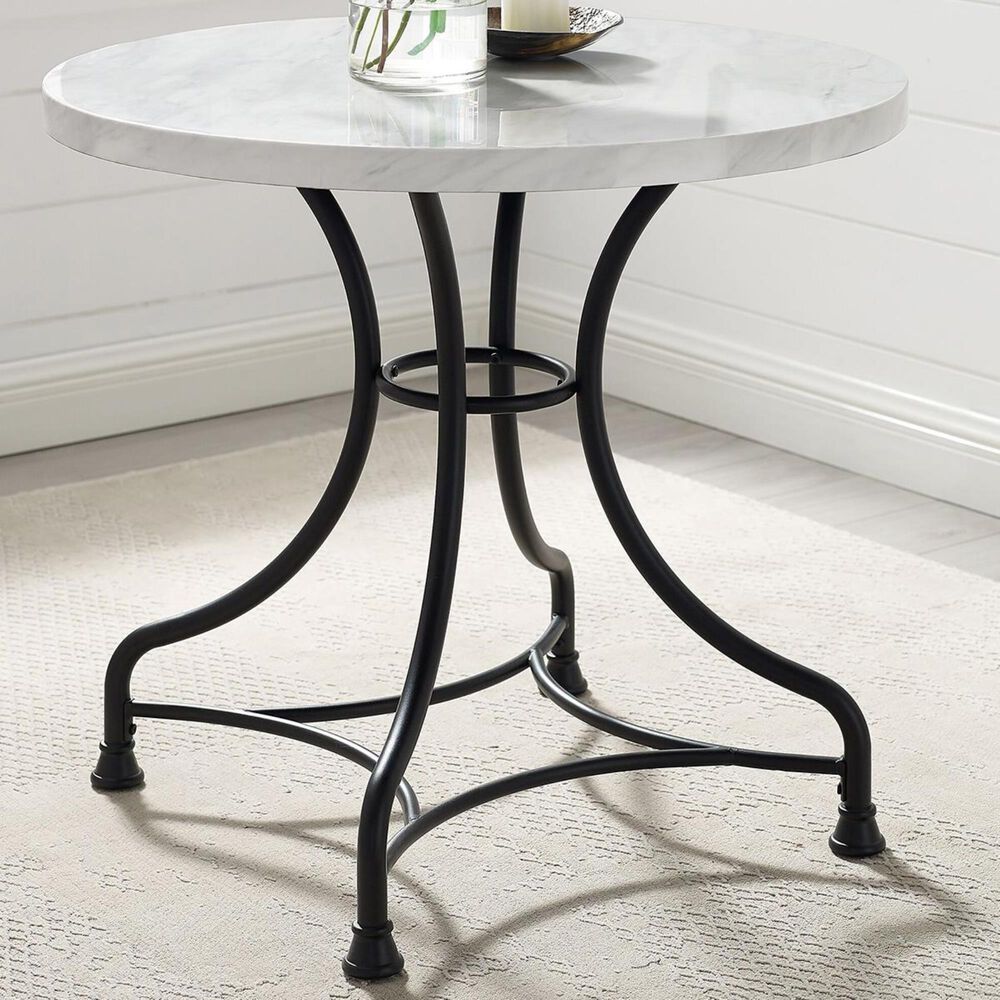 Crosley Furniture Madeleine 32" Round Dining Table in Black and White Faux Marble - Table Only, , large