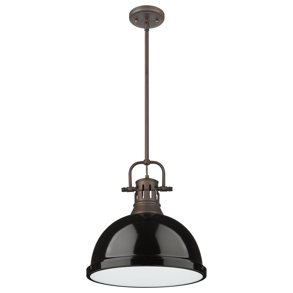 Golden Lighting Duncan 1-Light Pendant with Rod and Black Shade in Rubbed Bronze, , large