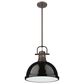 Golden Lighting Duncan 1-Light Pendant with Rod and Black Shade in Rubbed Bronze, , large