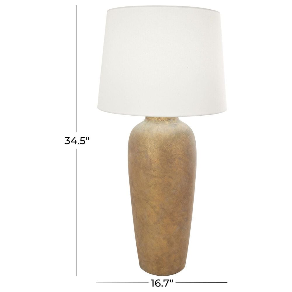 Maple and Jade 35&quot; Ceramic Table Lamp with Cream Linen Shade in Brown, , large