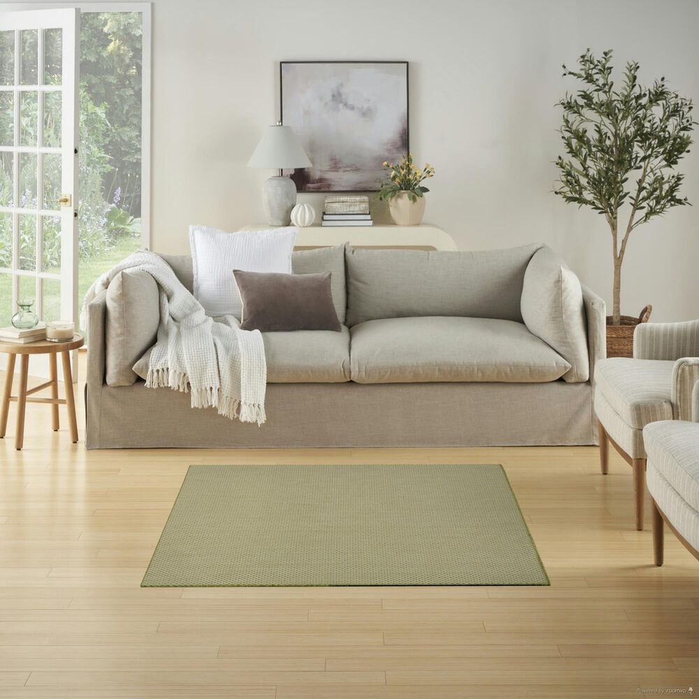Nourison Courtyard Ivory and Green 4&#39; Square Indoor/Outdoor Area Rug, , large