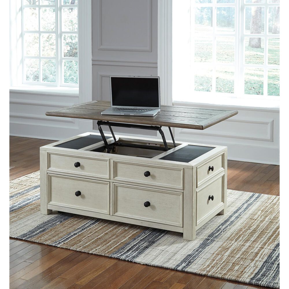 Ashley Bolanburg Lift Top Cocktail Table in Weathered Oak and Antique White, , large