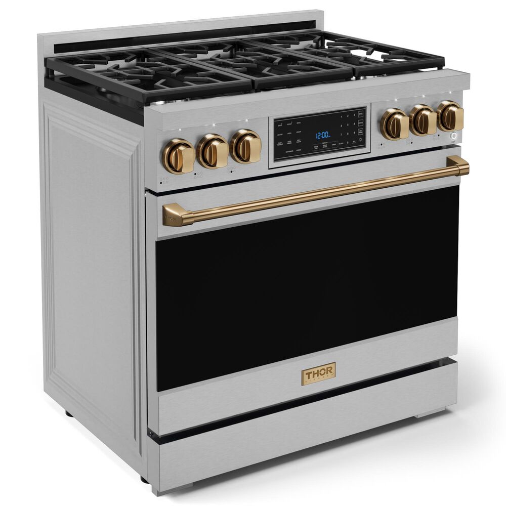 THOR KITCHEN Gordon Ramsay 6 Cu. Ft. 36&quot; Professional Natural Gas Range with Bronze Handle Kit in Stainless Steel, , large