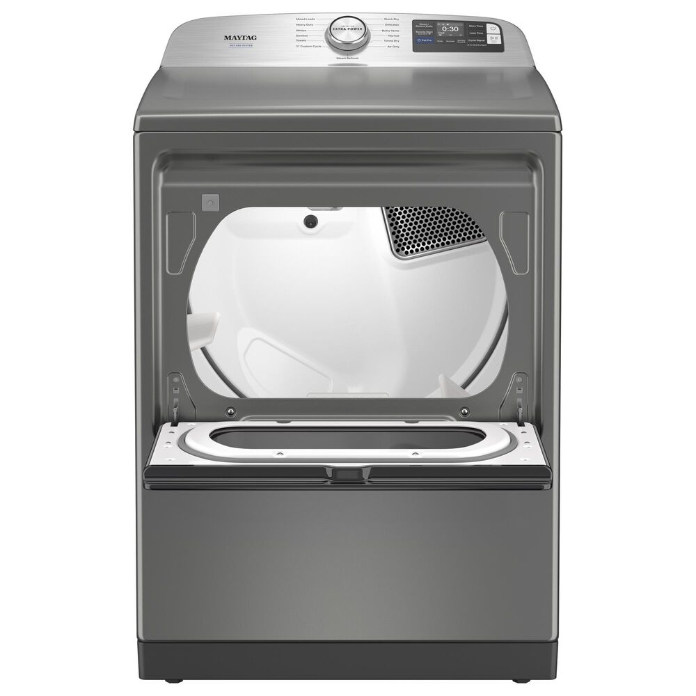 Maytag 5.2 Cu. Ft. Smart Pet Pro Top Load Agitator Washer and 7.4 Cu. Ft. Smart Electric Top Load Dryer Laundry Pair in Classic Silver, , large