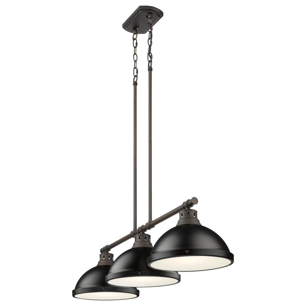 Golden Lighting Duncan 3-Light Pendant with Matte Black Shade in Rubbed Bronze, , large