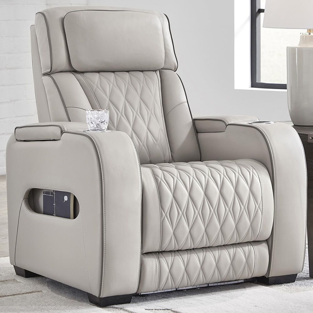 Ashley Boyington Leather Power Recliner in Gray, , large