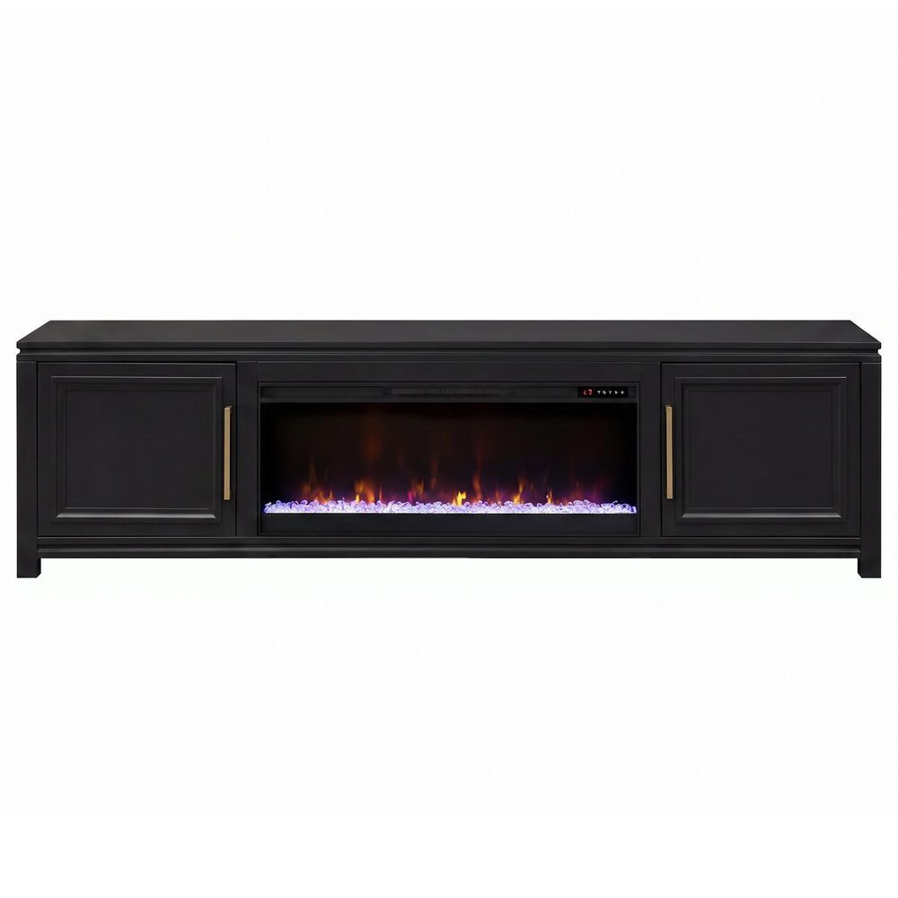 Legends Home The Cove 95" Fireplace Console with Fireplace Insert in Seal Skin Black, , large