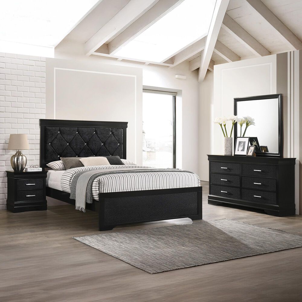 Crown Mark Amalia 4-Piece Queen Bedroom Set in Black, , large