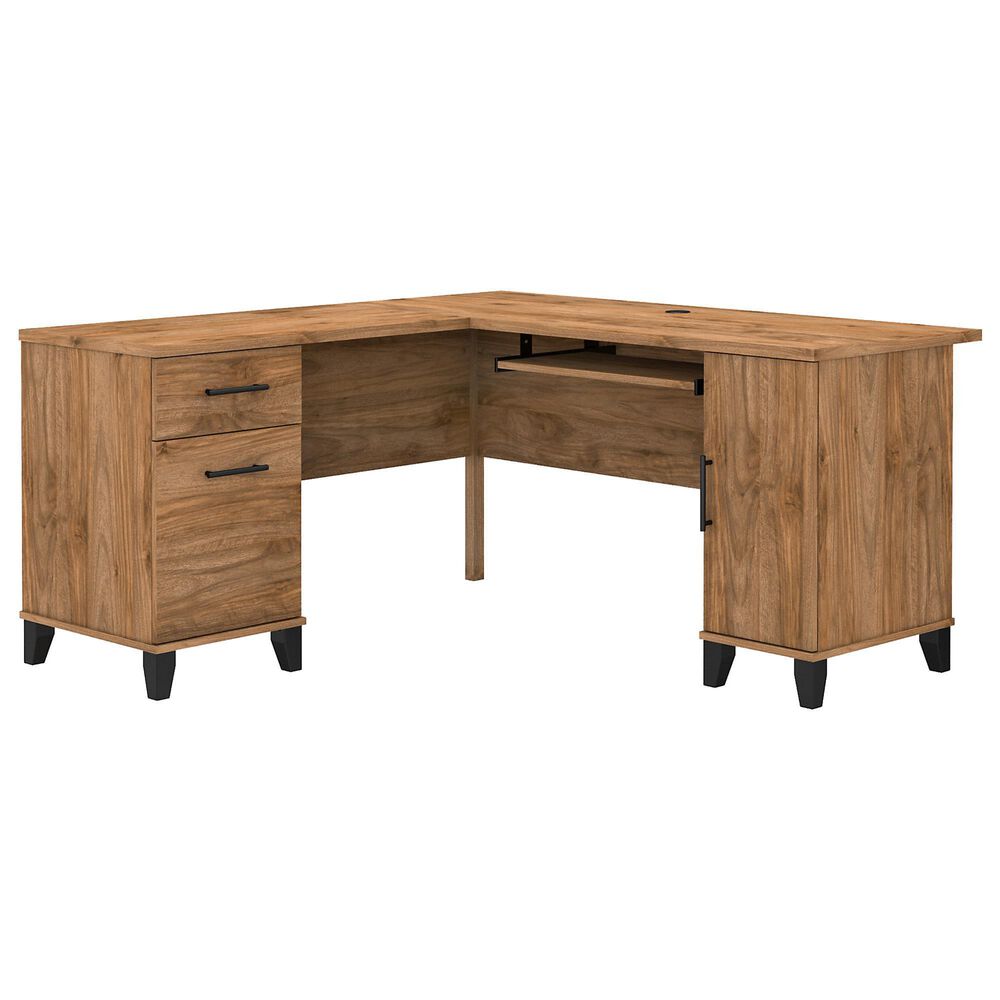Bush Somerset 60&quot; L-Shaped Desk with Hutch in Fresh Walnut, , large