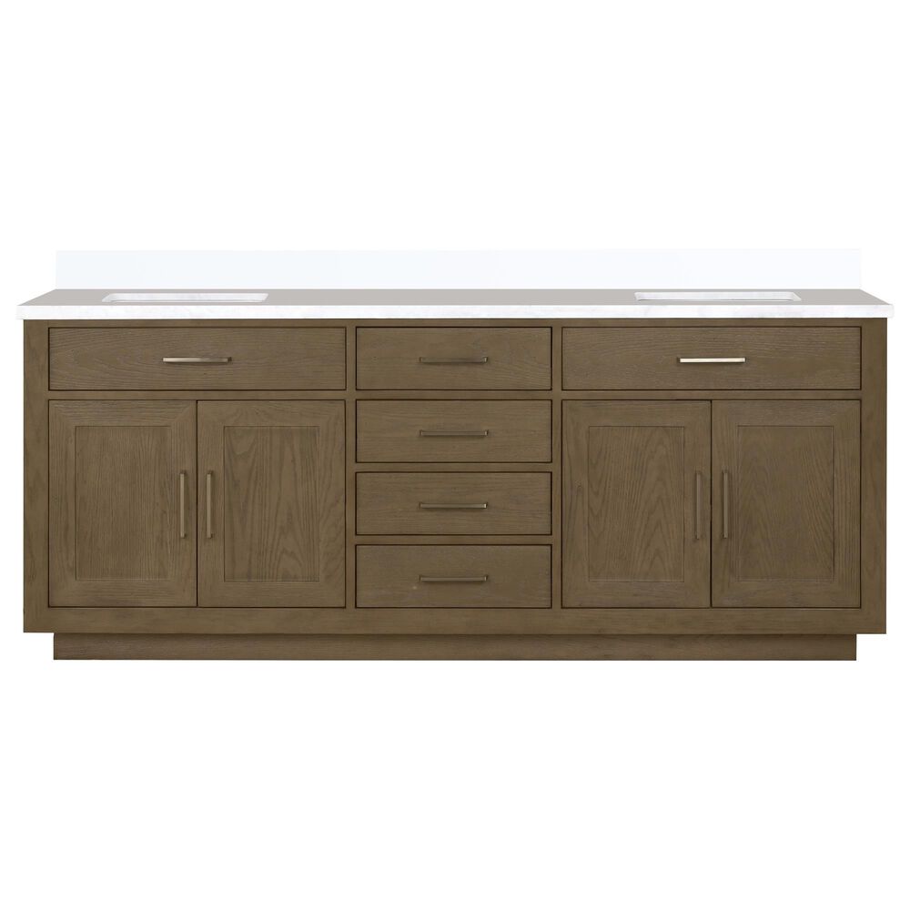 Lexora Home Abbey 80&quot; Double Bathroom Vanity in Grey Oak with 2 cm White Cultured Marble Top and Rectangular Sinks, , large