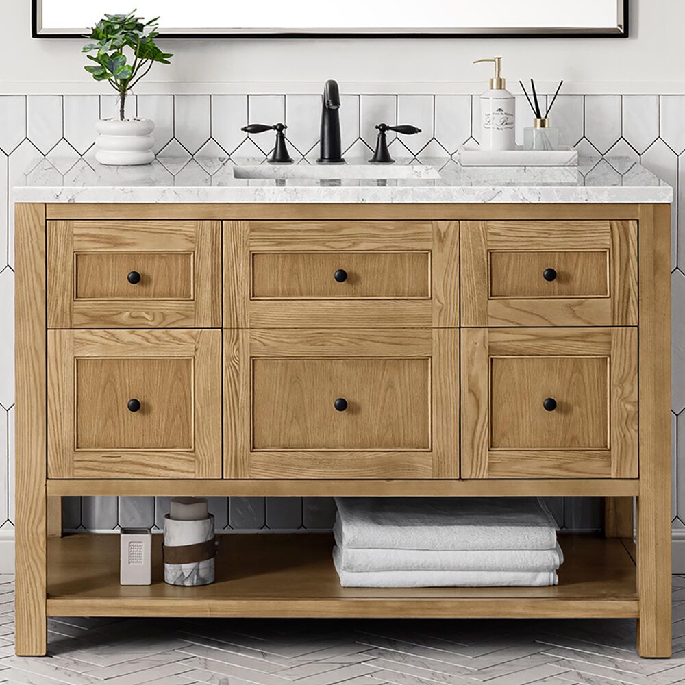 James Martin Vanities Breckenridge 48&quot; Single Bathroom Vanity in Light Natural Oak with 3 cm Eternal Jasmine Pearl Quartz Top and Rectangular Sink, , large