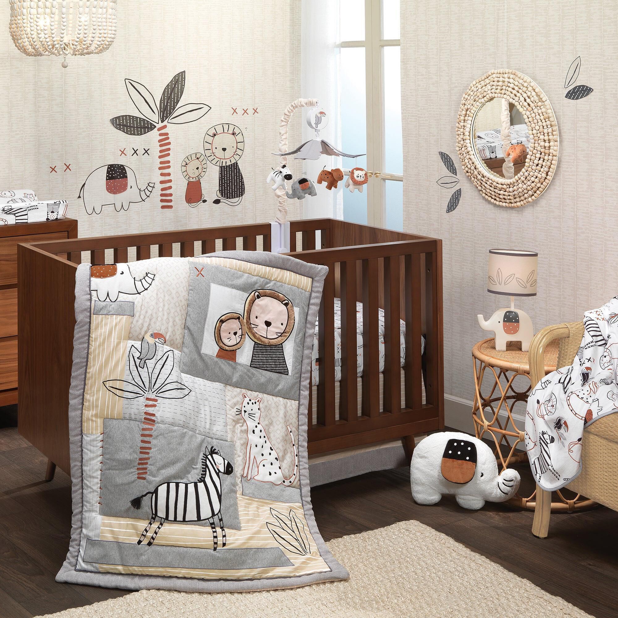 Lambs and Ivy Patchwork Jungle Musical Baby Crib Mobile in Cream
