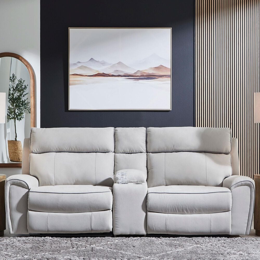 Ashley Social Pointe 3-Piece Power Symmetrical Reclining Sectional with Console in Pearl and Ash, , large