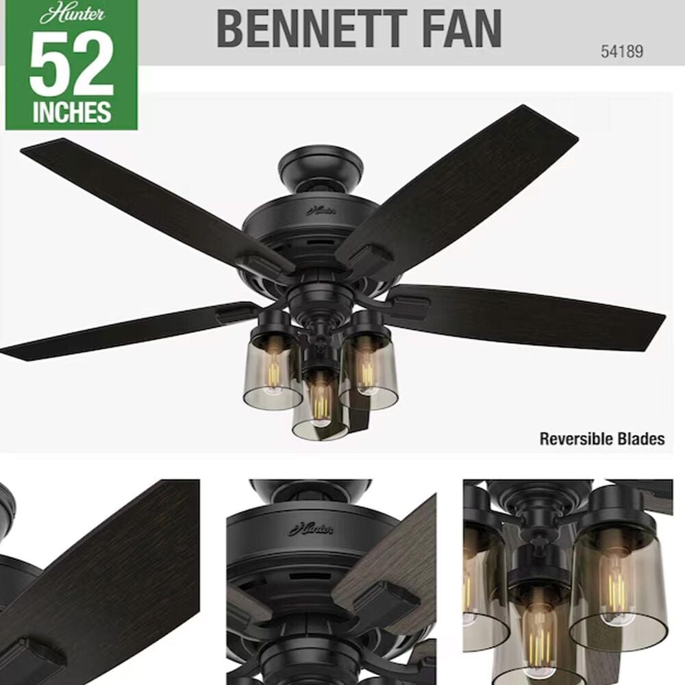 Hunter Bennett 52&quot; Ceiling Fan in Matte Black, , large