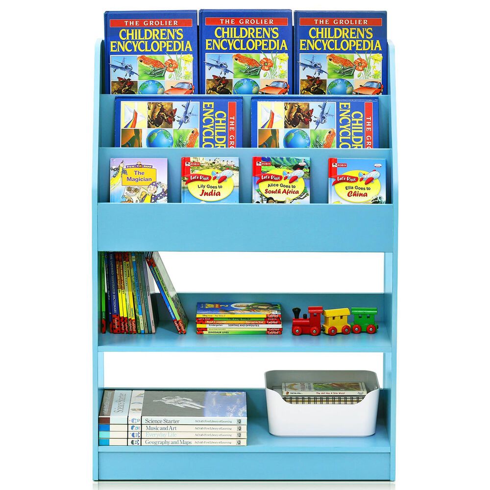 HOMLUX 5-Tier Magazine Bookshelf in Light Blue, , large