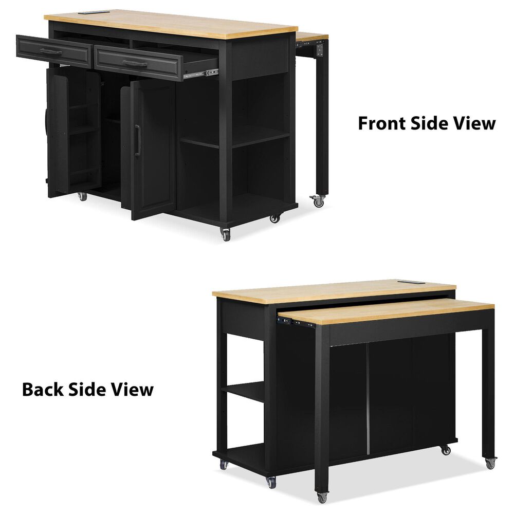 HOMLUX 47" Kitchen Island with Extendable Dining Table in Black and Natural, , large