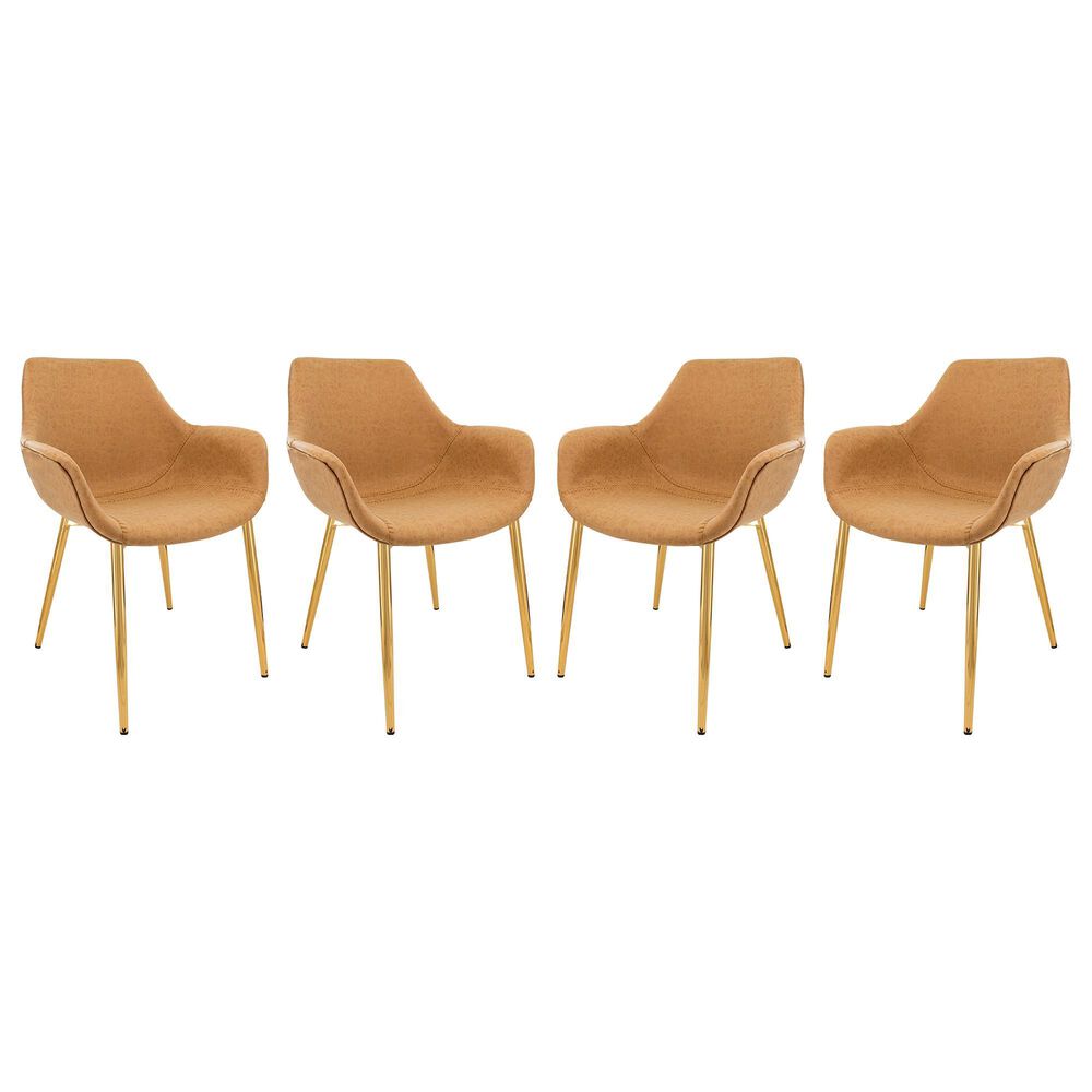 Leisuremod Markley Dining Arm Chair with Gold Metal Legs in Light Brown