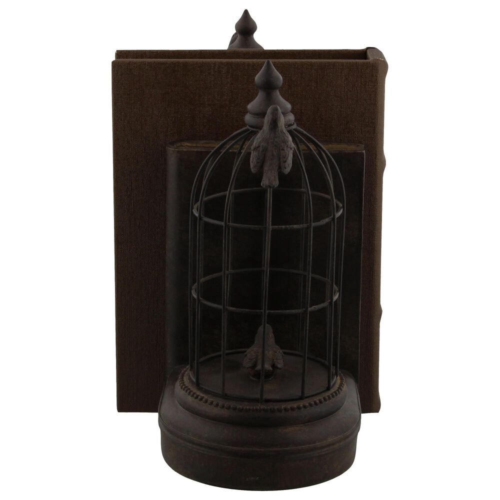 Maple and Jade Birdcage Bookends in Dark Brown &#40;Set of 2&#41;, , large
