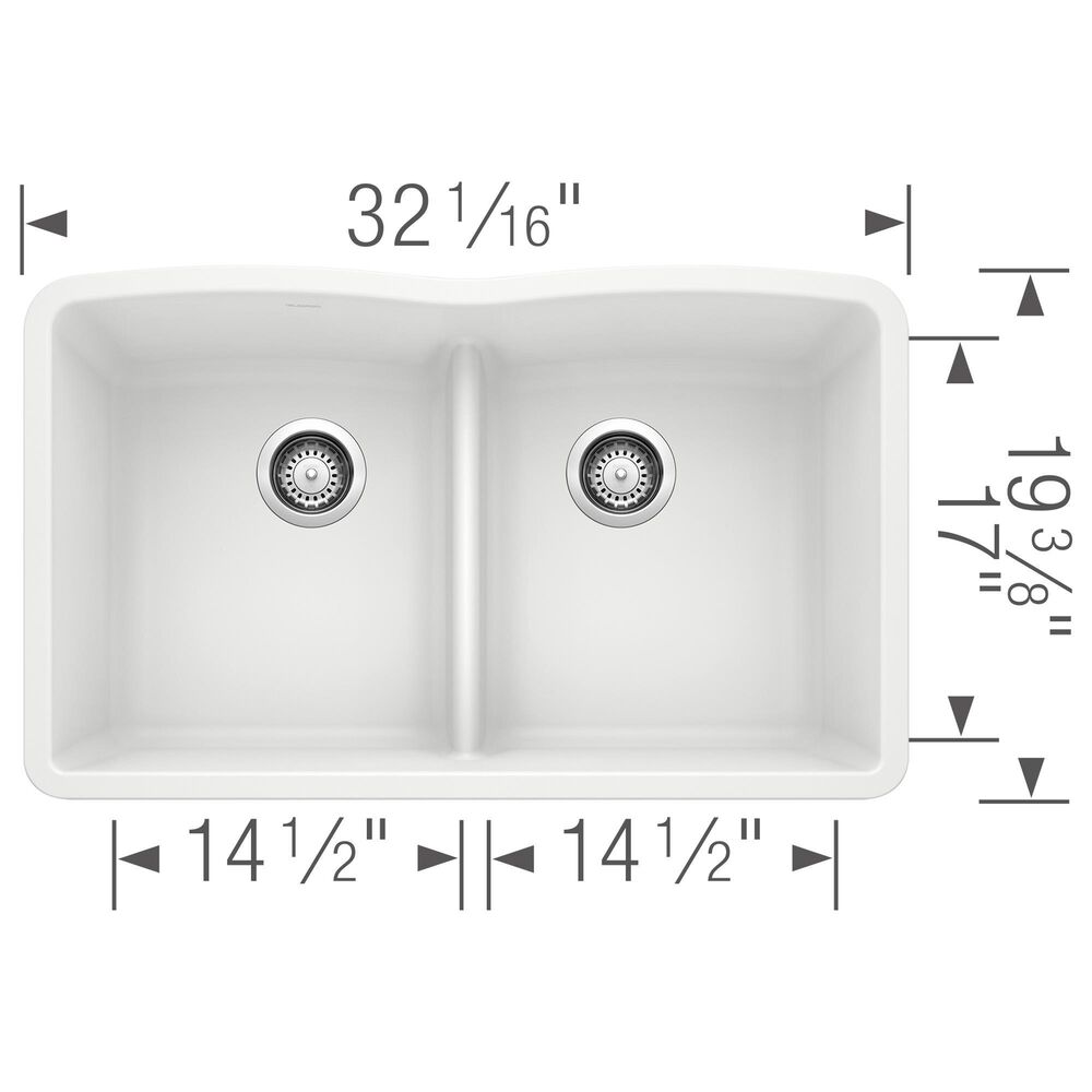 Blanco Diamond Equal Double Bowl Kitchen Sink with Low Divide in White, , large